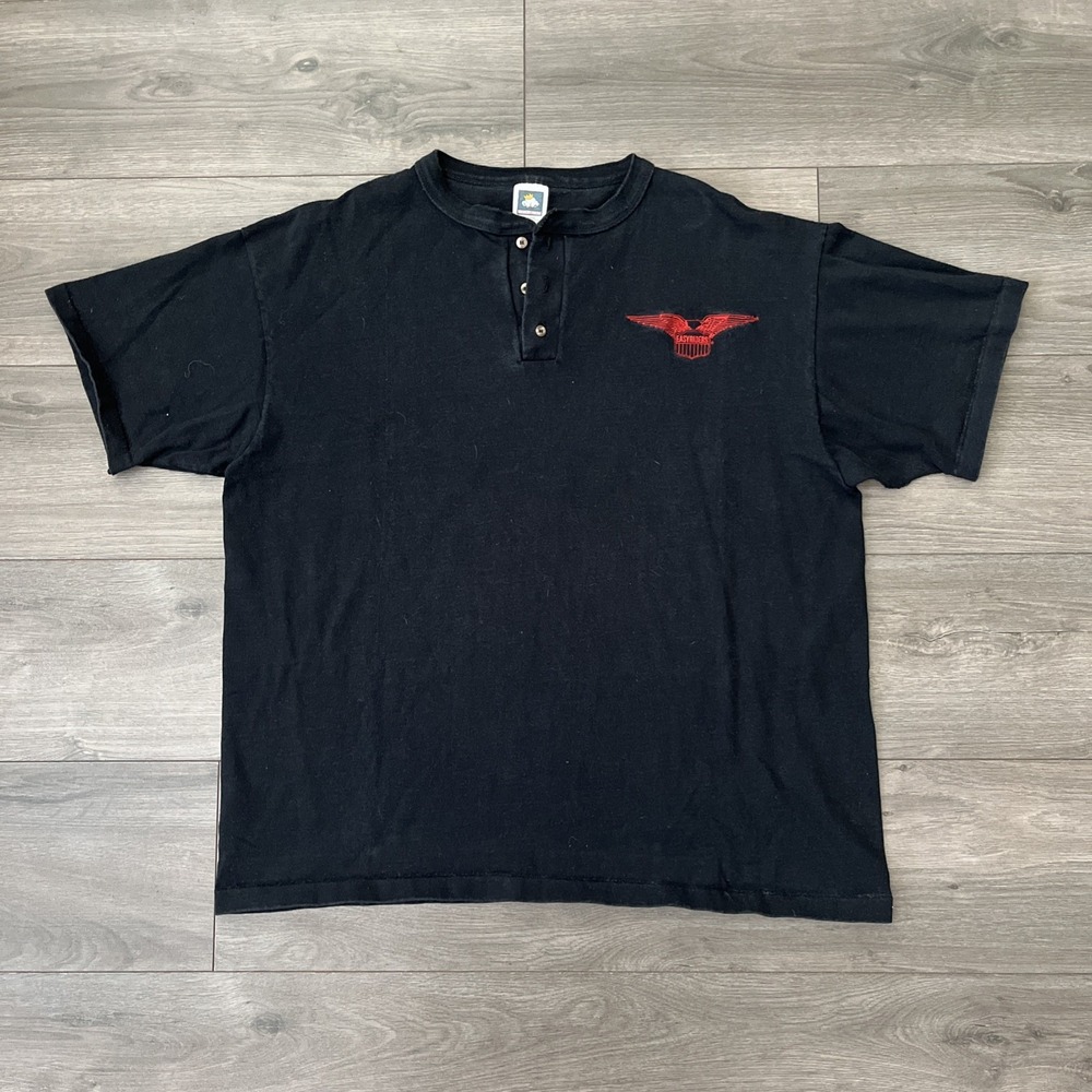 VTG Easyriders Mens XL Henley T Shirt Black Embroidered Eagle Logo